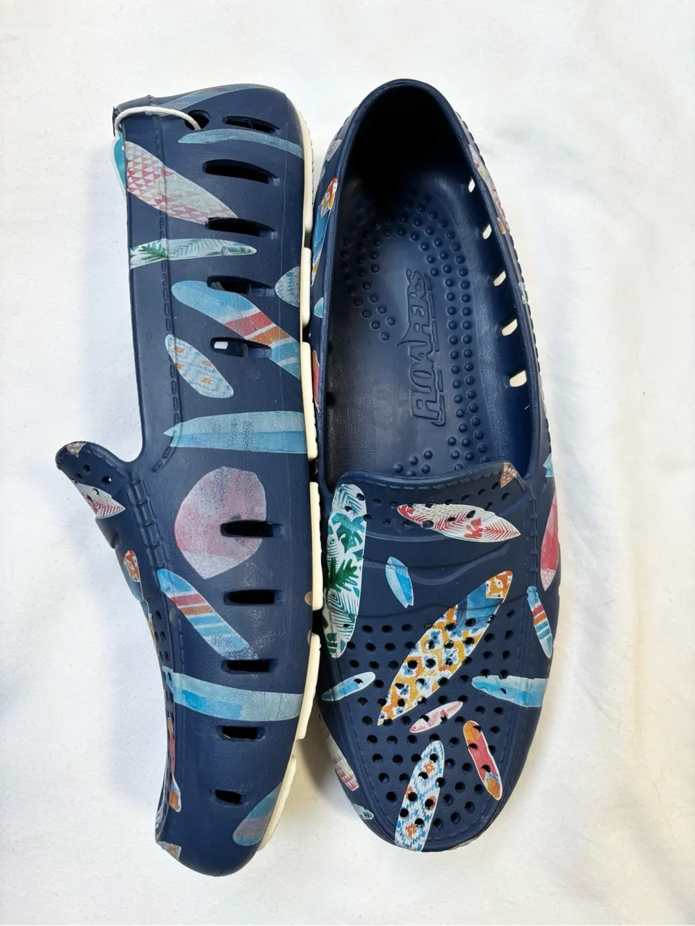 Floafers Men's Navy Surf Print Boat Shoes